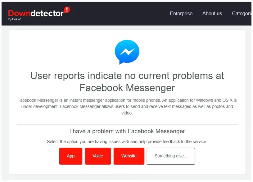 This is a screenshot from DownDetector. It shows that there are currently no problems with Facebook Messenger.