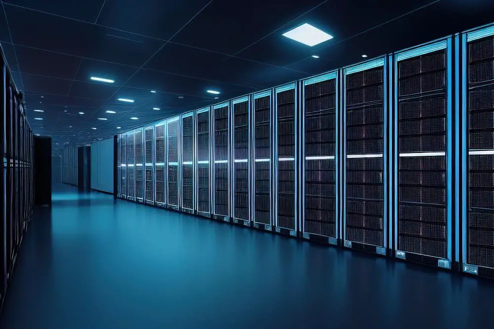 In this photo, a server room is depicted, showcasing multiple servers neatly arranged on server racks, illustrating an organized and efficient IT infrastructure.