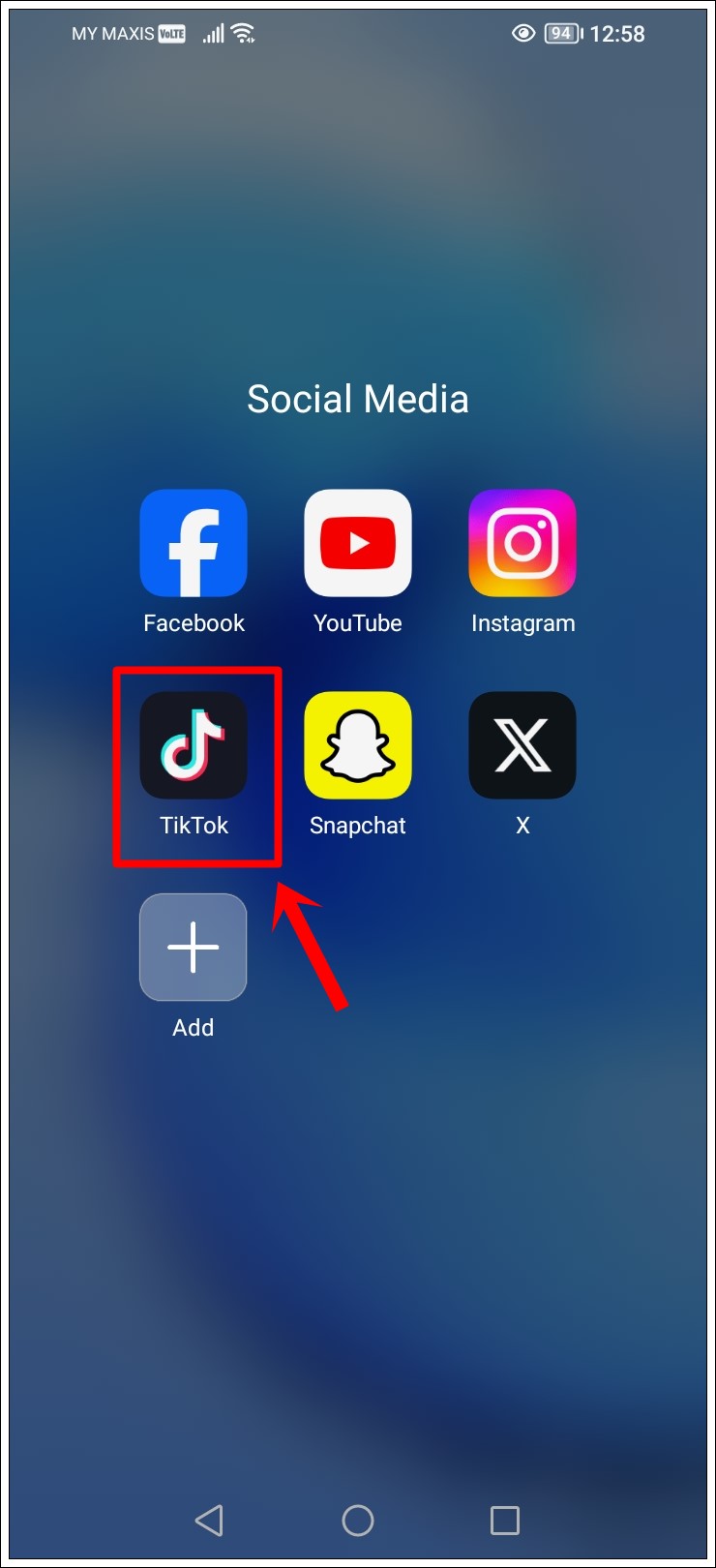 This is a mobile screenshot with the TikTok app icon highlighted.