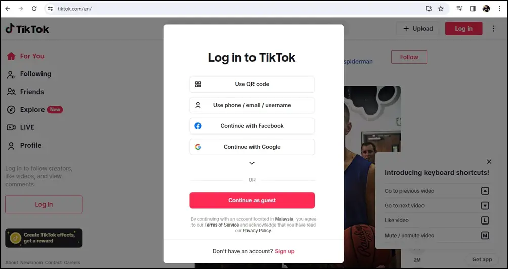 This is a screenshot of TikTok.com
